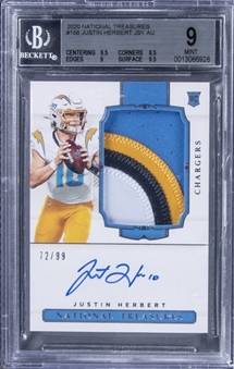 2020 Panini National Treasures #158 Justin Herbert Signed Patch Rookie Card (#72/99) - BGS MINT 9/BGS 10